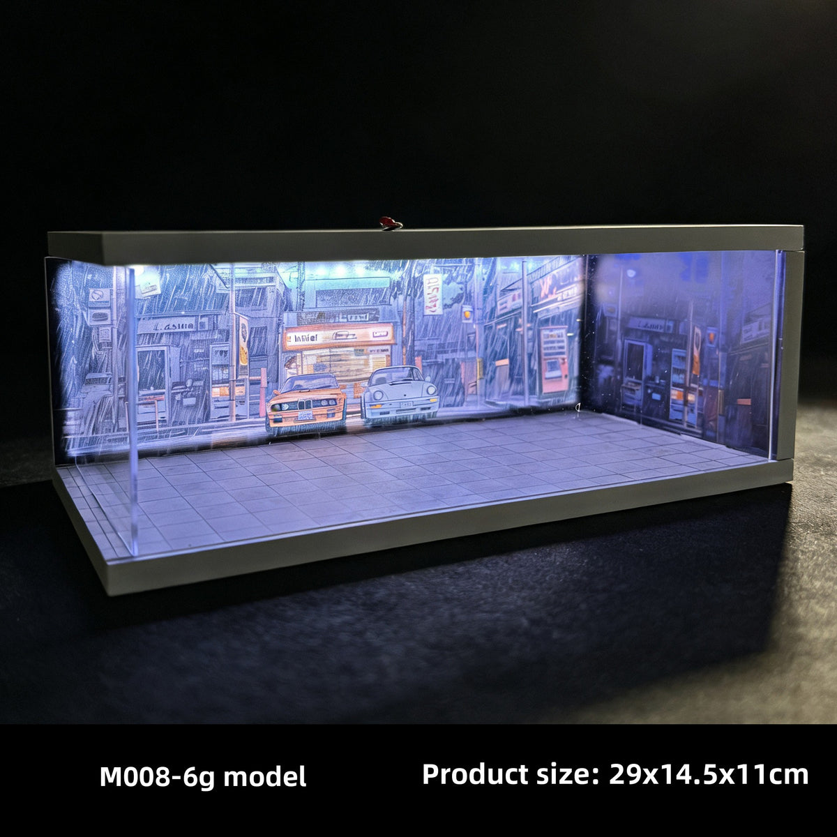 Miniature Cyberpunk Scene Model with Neon Lights