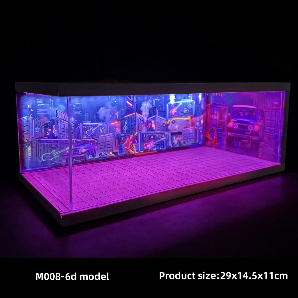 Miniature Cyberpunk Scene Model with Neon Lights